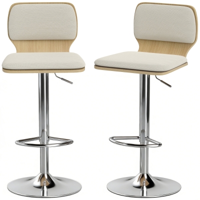 HOMCOM 2 Tabourets Hauts Cuisine Rotatifs Réglables Lin Beige