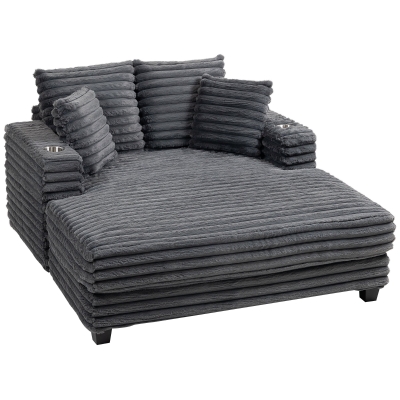 HOMCOM Chaiselongue 2 Places Canapé-Lit avec Porte-Gobelet Gris