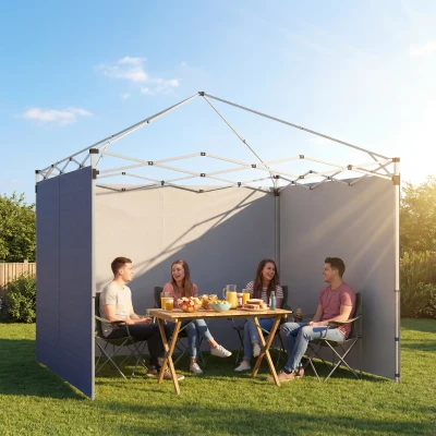 Outsunny 3 Pereți Laterali pentru Pavilioane 300x300 cm, 300x200 cm, Pereți Laterali de Rezervă din Țesătură Oxford cu Fermoar, Albastru