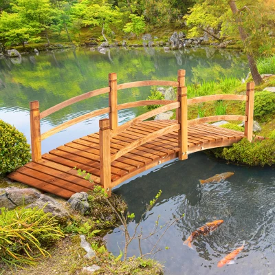 Outsunny Wooden Garden Bridge with Railings Orange 6FT