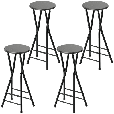HOMCOM Tabourets de Bar Pliants Noir Bois et Acier, Lot de 4