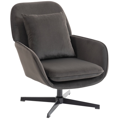 HOMCOM Fauteuil Salon Velours Gris Foncé Large Assise Métal