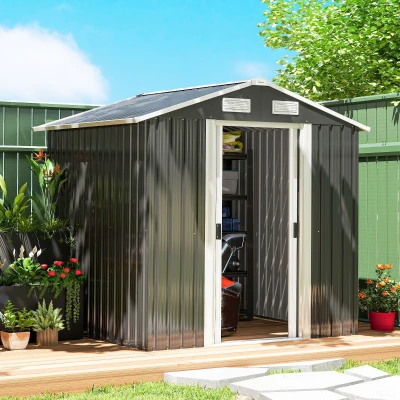 Outsunny Gartenschuppen aus Stahl mit 2 Schiebetüren, Schwarz, 2,6 m²