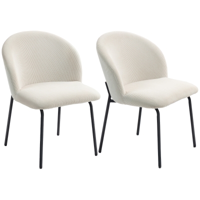 HOMCOM Juego de 2 sillas de comedor en terciopelo canalé, sillas de cocina con patas de acero, 56x58x78cm, crema