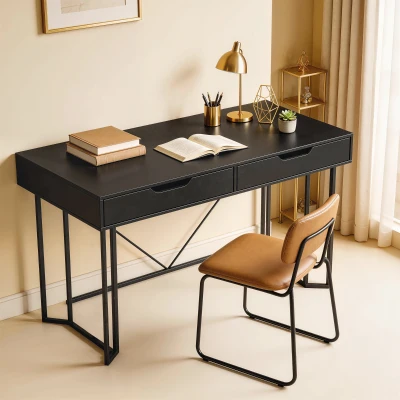 HOMCOM Bureau Informatique 120x60cm avec 2 Tiroirs Noir