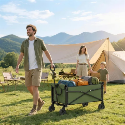 Outsunny Folding Trolley Cart 81L Adjustable Handle Green