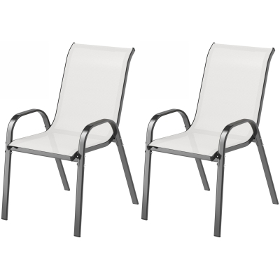 Outsunny Ensemble 2 chaises de jardin empilables avec accoudoirs incurvés, en acier et tissu respirant, 54x71x93 cm, Gris clair