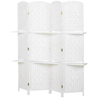 HOMCOM Paravent Bois 4 Panneaux 160x170cm avec Étagères Pliable