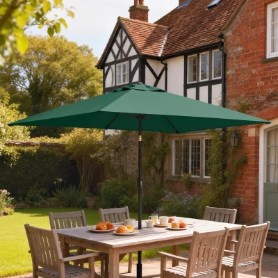 Outsunny Garden Parasol Tilt Crank Polyester Canopy Green