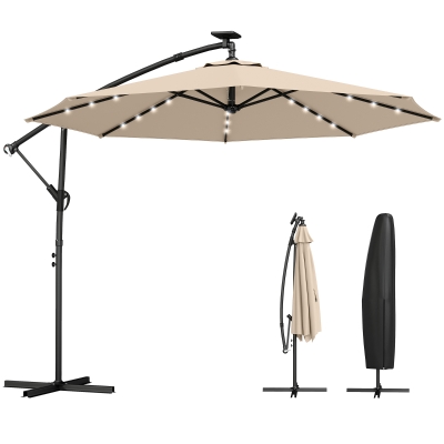 Outsunny Parasol Déporté Ø300cm Pivotant LED Solaire Beige