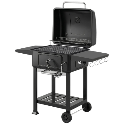 Outsunny Charcoal BBQ Grill Adjustable Pan Outdoor Black