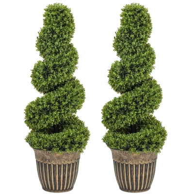 HOMCOM Set of 2 Boxwood Spiral Trees with Pot, 90cm