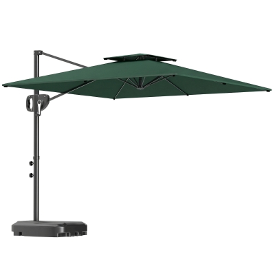 Outsunny Cantilever Parasol Square with Base Dark Green