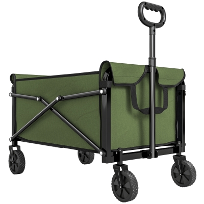 Outsunny Folding Trolley Cart 81L Adjustable Handle Green