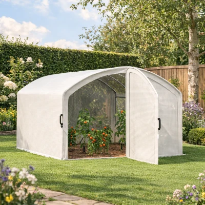 Outsunny Walk-in Greenhouse UV-resistant PE Galvanised Steel 4x3x2m White