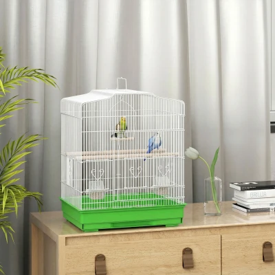PawHut Cage Oiseaux Acier Vert 46,5x36x59cm avec Mangeoires