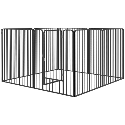 PawHut Enclos pour chiens à 8 panneaux modulables intérieur et extérieur avec 9 piquets, en acier, 164x164x100 cm, Noir