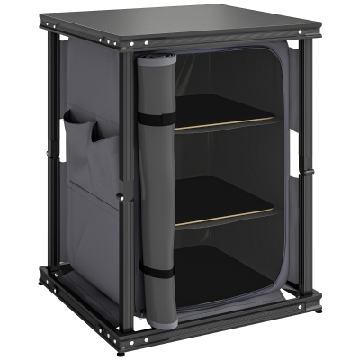 Outsunny Portable Camping Kitchen Table with Storage Black