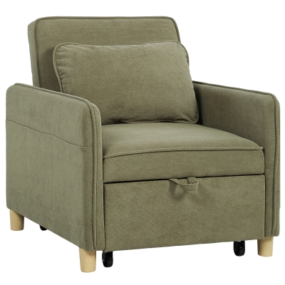 Sofá Cama Individual 3 em 1 HOMCOM Dobrável com Encosto Ajustável e Almofada para Sala 74x85,5x82 cm Verde Escuro