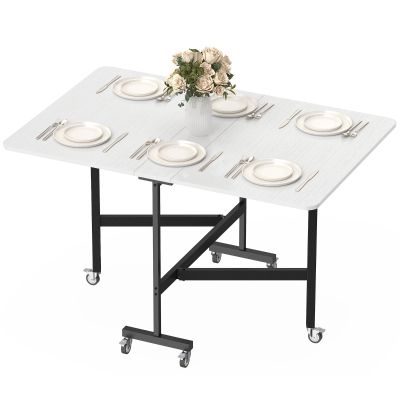 HOMCOM Table Pliante Mobile 6 Roulettes Freins Cuisine Blanc