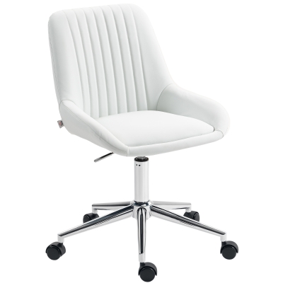 HOMCOM Silla de oficina sin reposabrazos, silla de oficina con altura regulable, 52x58x80-90cm, blanco