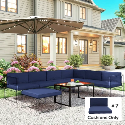 Outsunny Dining Set Cushions Set of 14 Dark Blue