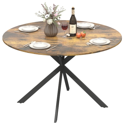 HOMCOM Table Ronde 4 Pers. Style Industriel Brun Rustique Acier