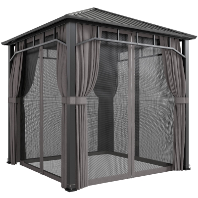Outsunny Hardtop Gazebo Steel Roof Patio Dark Grey 2.5x2.5m