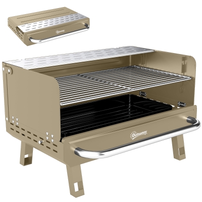 Outsunny Portable Charcoal BBQ Grill with Shelf, Khaki