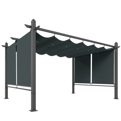 Outsunny Garden Pergola Retractable Roof Dark Grey 4x3m