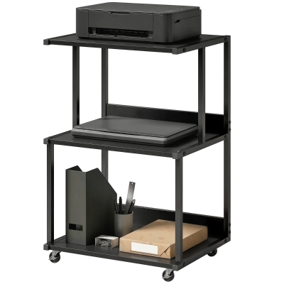 HOMCOM Support Imprimante 3 Niveaux avec Roulettes Noir