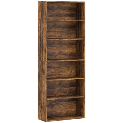 HOMCOM Six Shelf Bookcase Rustic Brown
