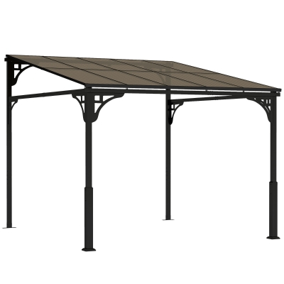 Outsunny Wall-Mounted Metal Pergola Polycarbonate Roof 3x2.87m