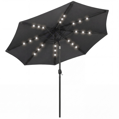 Outsunny Garden Parasol with LED Solar Light Black 2.6m