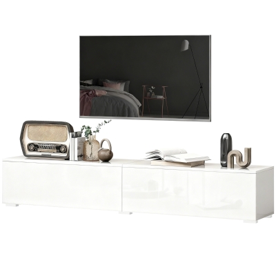 HOMCOM Meuble TV Suspendu 180 cm Blanc Laqué avec Portes