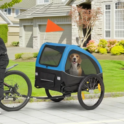 PawHut Remorque Pliable Chien 20kg Bleu avec Réflecteurs