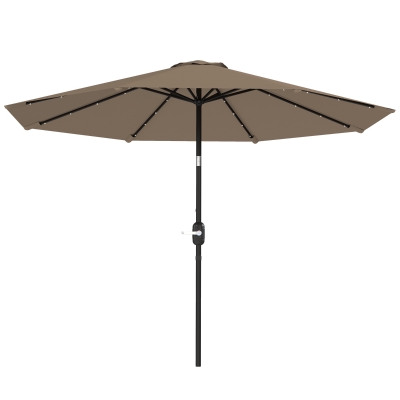 Outsunny Parasol Ø265cm LED Solaires Manivelle Acier Kaki