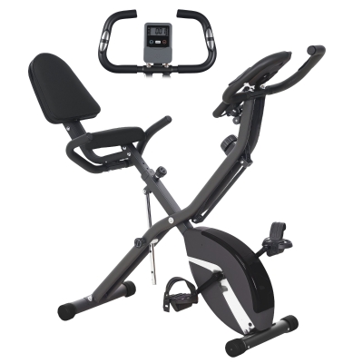 SPORTNOW Bicicleta Estática Plegable Silenciosa con Resistencia Magnética Monitor LCD y Bandas para Brazos 43x97x109 cm Negro
