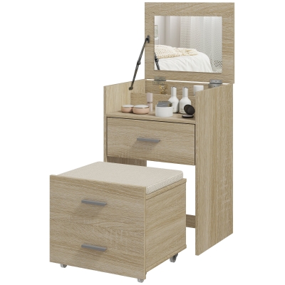 HOMCOM Coiffeuse avec Miroir Rabattable Naturel