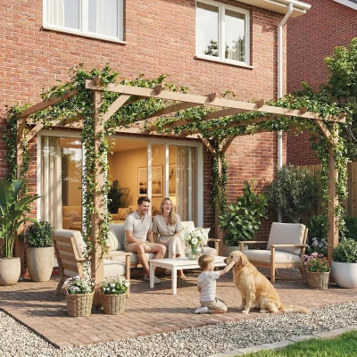 Outsunny Wooden Pergola Garden Trellis Maple Wood-Effect 4x3m