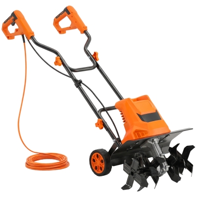 Outsunny Motobineusă electrică 1500W cu mâner pliabil, lățime de lucru 40 cm, adâncime de arat 9 cm, 6 lame, portocaliu