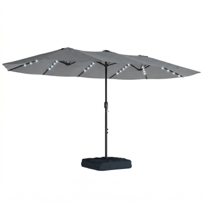 Outsunny Double-Sided Patio Umbrella with Solar Lights Grey