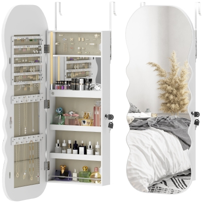 HOMCOM Miroir-Coffre Bijoux LED Mur/Porte avec Serrure Blanc