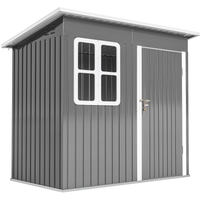 Outsunny Gartenschuppen, Gartenhaus mit Fenster, verschließbare Tür, für Garten, Terrasse, Stahl, 221L x 133B x 190H cm, Grau