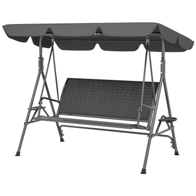 Outsunny Balancelle 3 Places Rotin PE Acier Gris avec Toit