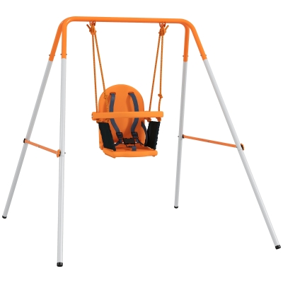 Outsunny Balançoire pour bébés Balançoire jardin extérieur en acier avec dossier Ceinture de sécurité Charge 25 kg Orange