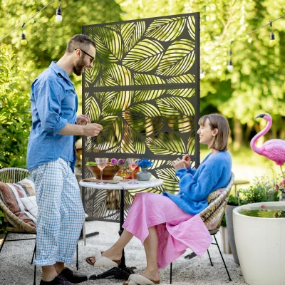 Outsunny Sichtschutz Sichtschutz Garten Gartenabtrennung, florale Muster, Metall, 122 x 45 x 198 cm, Schwarz