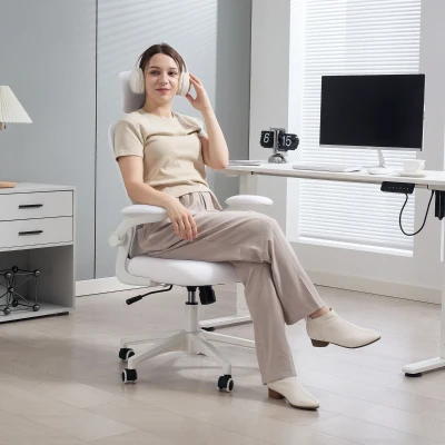 Vinsetto Chaise de Bureau en Maille avec Dossier Haut Appuie-tête Réglable Soutien Lombaire 4D 62x64x120 cm Blanc