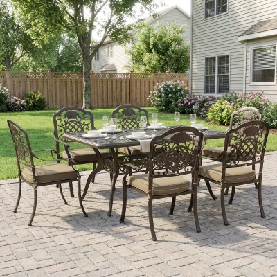 Outsunny Cast Aluminium Dining Set 6-Seater Bronze Patio