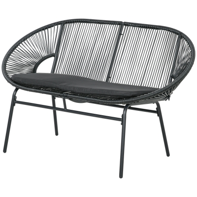 Outsunny Canapé 2 Places Rotin PE avec Coussins Noir